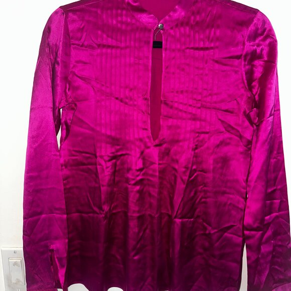 Theory Women’s Pink Silk Blouse Long Sleeve Satin Top Size P - Picture 1 of 4